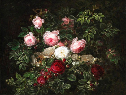 Colorful roses, vintage artwork by Johan Laurentz (J.L.) Jensen, A3 (16x12") Poster Print