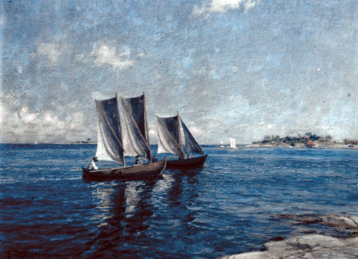 Boats near the Gryts archipelago by Johan Krouthen,A3(16x12