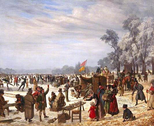Serpentine, Hyde Park, during the Late Frost, vintage artwork by John James Chalon, 12x8" (A4) Poster