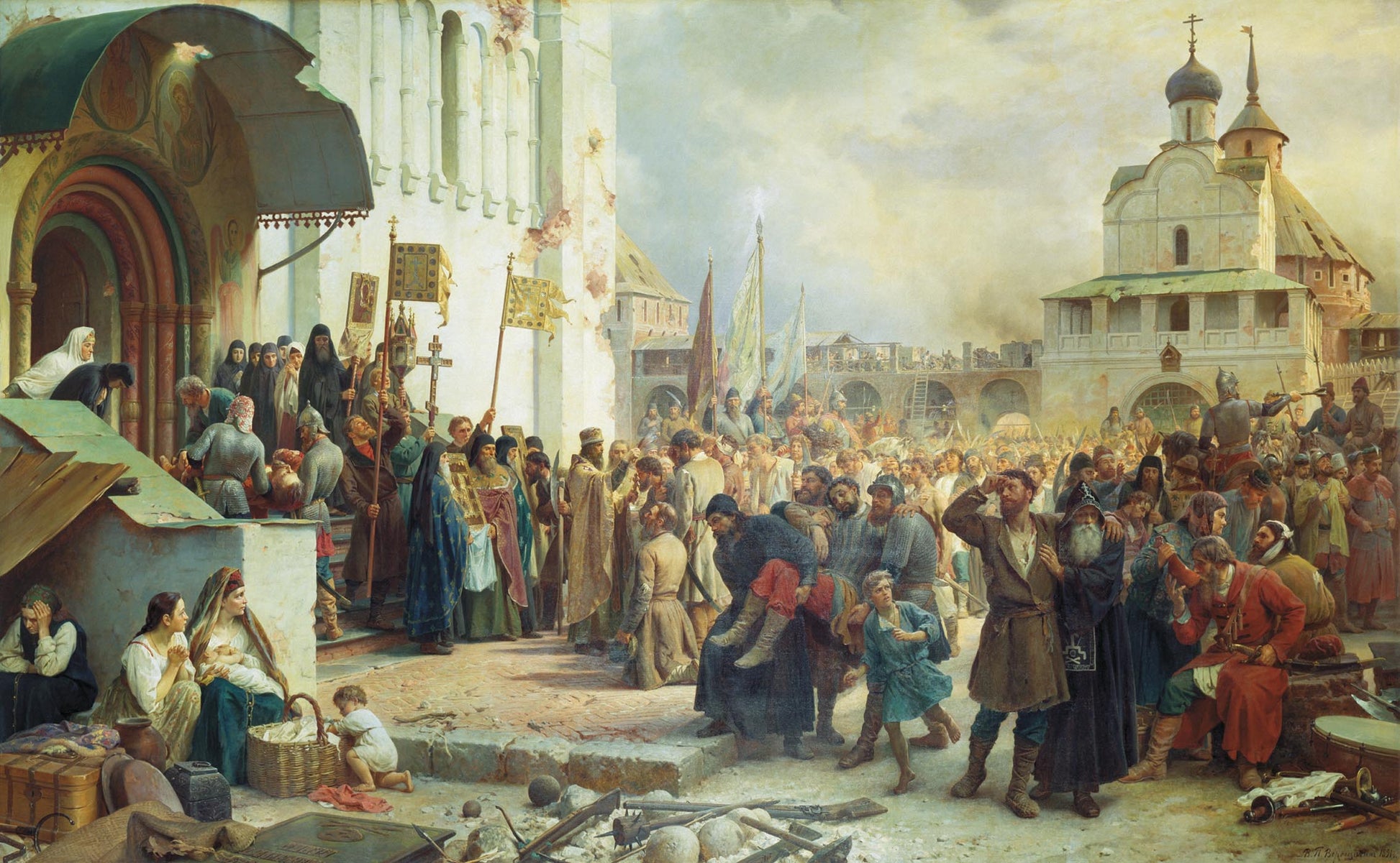 The Siege of the Trinity Monastery, vintage artwork by Vasily  Petrovich Vereshchagin, 12x8" (A4) Poster