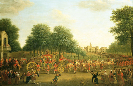 George III's Procession to the Houses of Parliament, vintage artwork by Attributed to John Wootton, 12x8" (A4) Poster