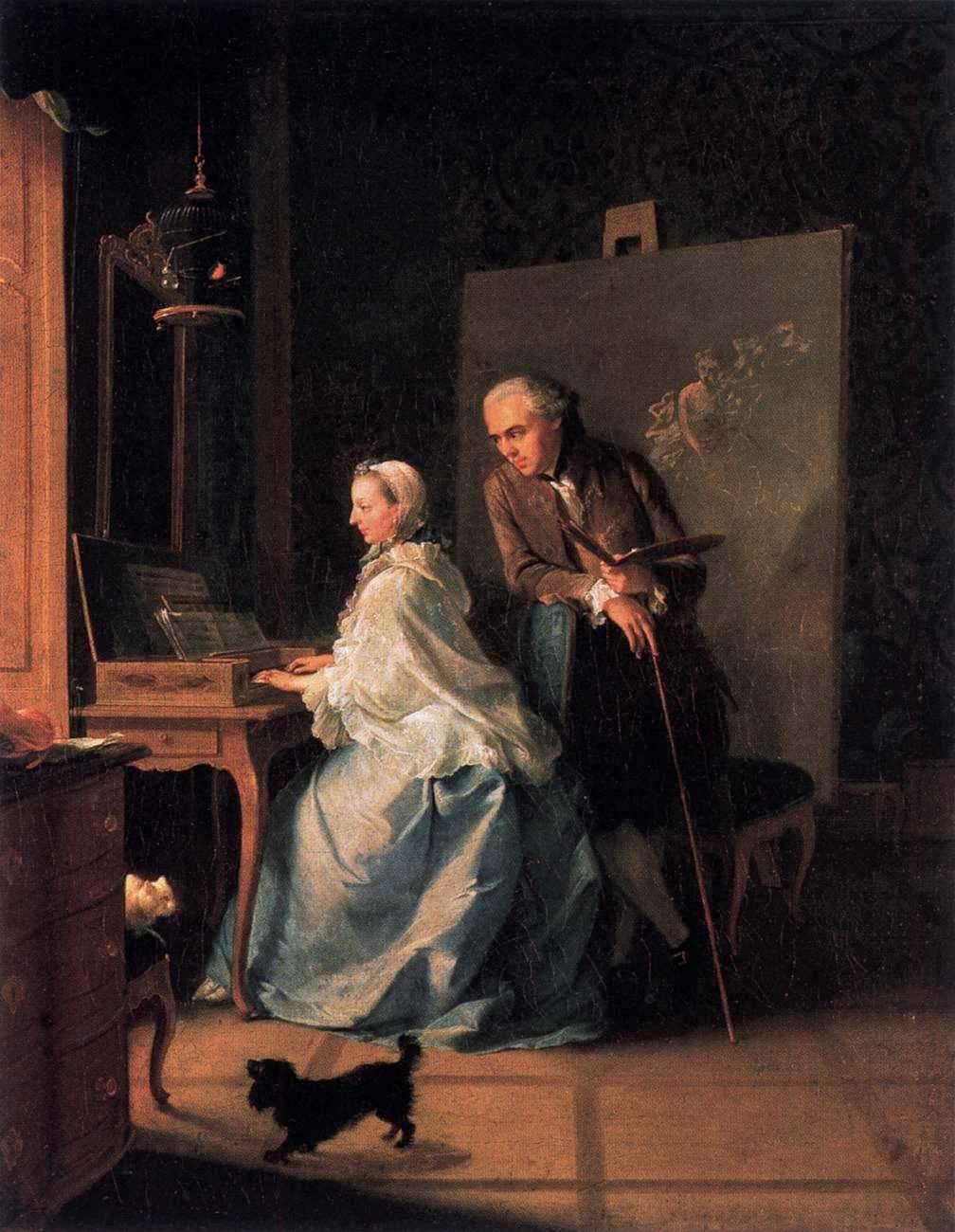 Portrait of the Artist and His Wife at the Spinet, vintage artwork by Johann Heinrich Tischbein the Elder, 12x8" (A4) Poster