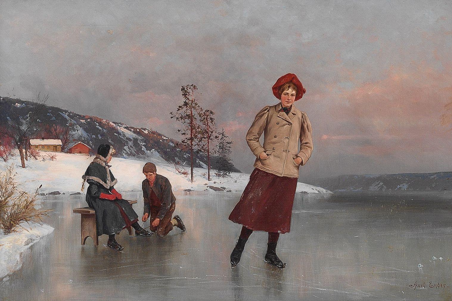 The Ice Rink, vintage artwork by Axel Hjalmar Ender, 12x8" (A4) Poster