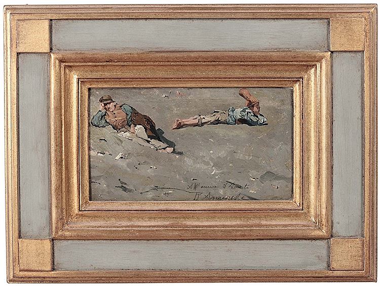 Figures on Beach, vintage artwork by Raffaele Armenise, 12x8" (A4) Poster