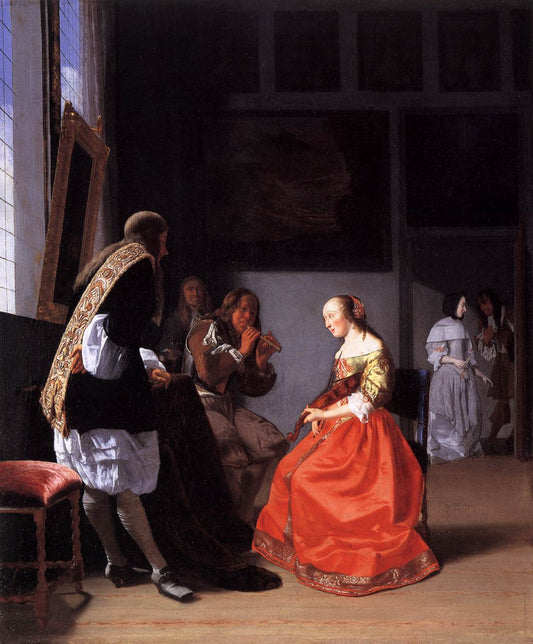 Musical Company in an Interior, vintage artwork by Jacob Ochtervelt, 12x8" (A4) Poster