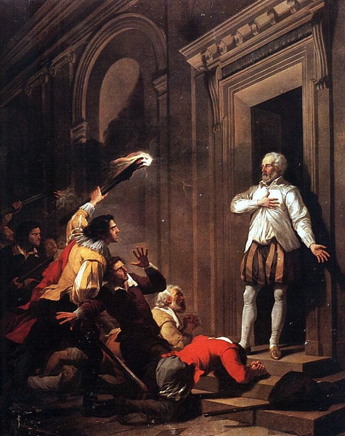 Admiral de Coligny Impressing his Murderers, vintage artwork by Joseph-Benoit Suvee, 12x8" (A4) Poster