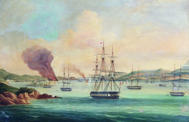 The Battle in the Monastery Bay, 1832, vintage artwork by Alexei Bogoliubov, 12x8" (A4) Poster