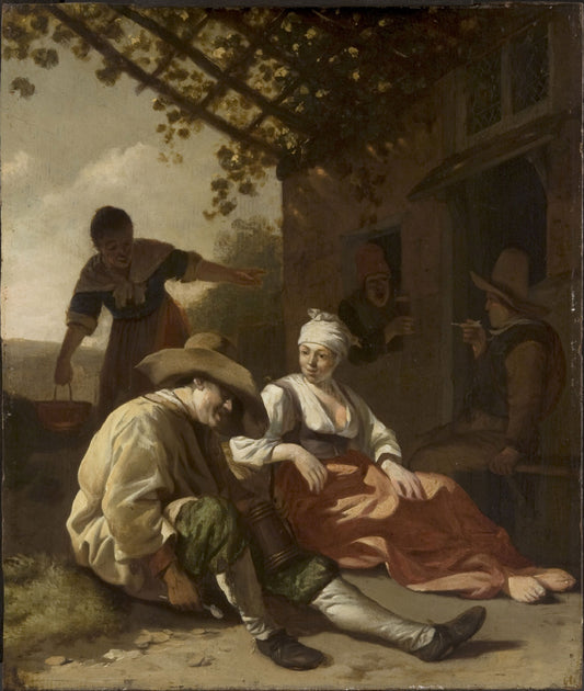 At the Inn, vintage artwork by Job Adriaensz. Berckheyde, 12x8" (A4) Poster