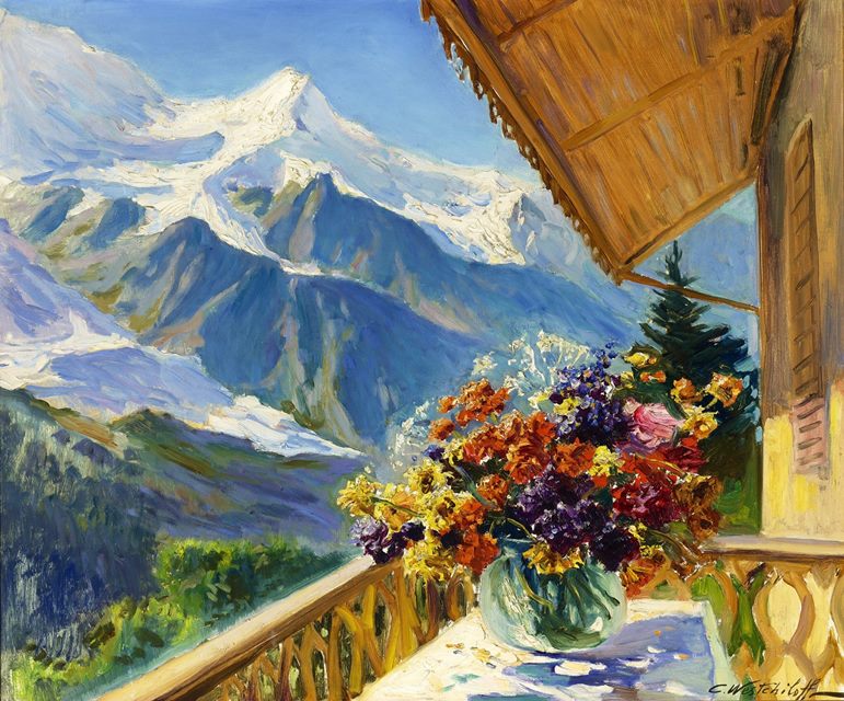 Mont Blanc, Switzerland, vintage artwork by Konstantin Westchilov, 12x8" (A4) Poster