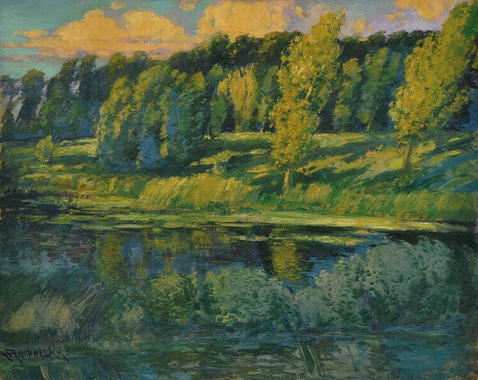 A pond Brabčák near town Čáslav, vintage artwork by Václav Radimský, 12x8" (A4) Poster