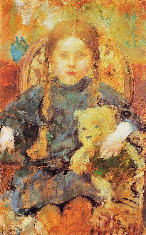 Girl with a Teddy Bear, vintage artwork by Olga Boznańska, 12x8" (A4) Poster