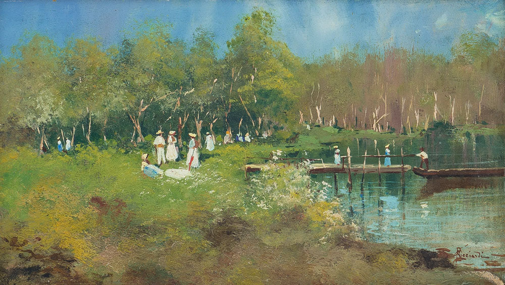 A Fishing Party on a Lake by Oscar Ricciardi,A3(16x12")Poster