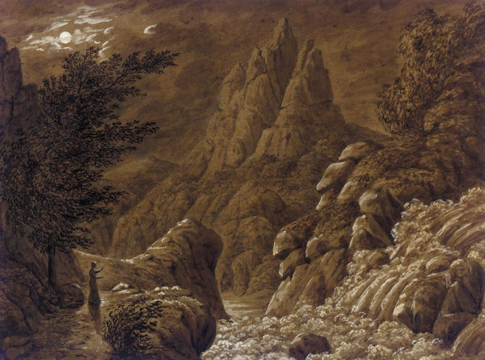 Idealised Landscape with Waterfall, vintage artwork by Caspar David Friedrich, 12x8" (A4) Poster