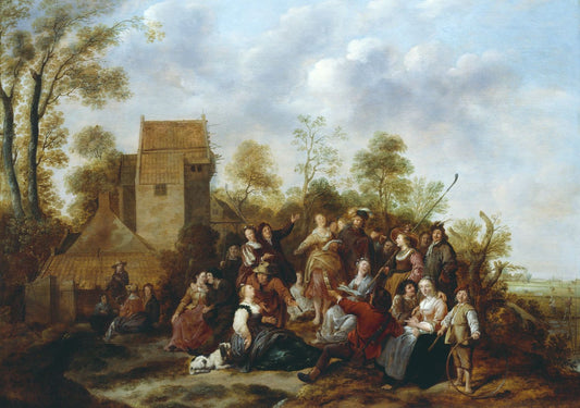 Peasants Merrymaking Out-of-Doors, vintage artwork by Jan Miense Molenaer, 12x8" (A4) Poster