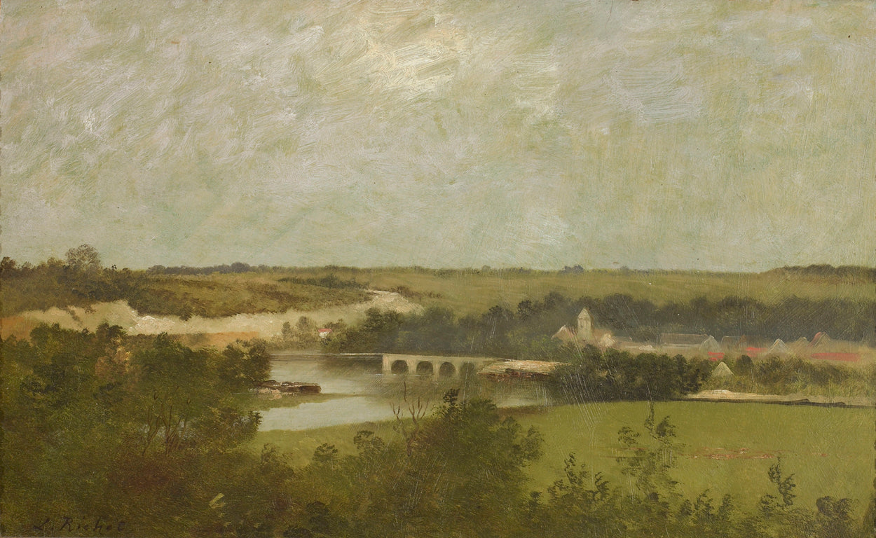 Village along a River, vintage artwork by Leon Richet, 12x8" (A4) Poster
