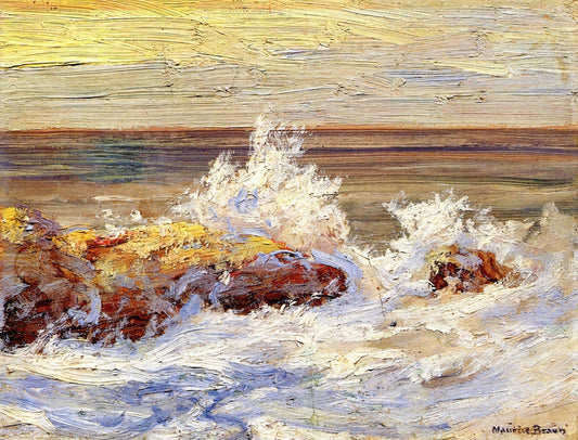 At Ocean Beach, vintage artwork by Maurice Braun, 12x8" (A4) Poster
