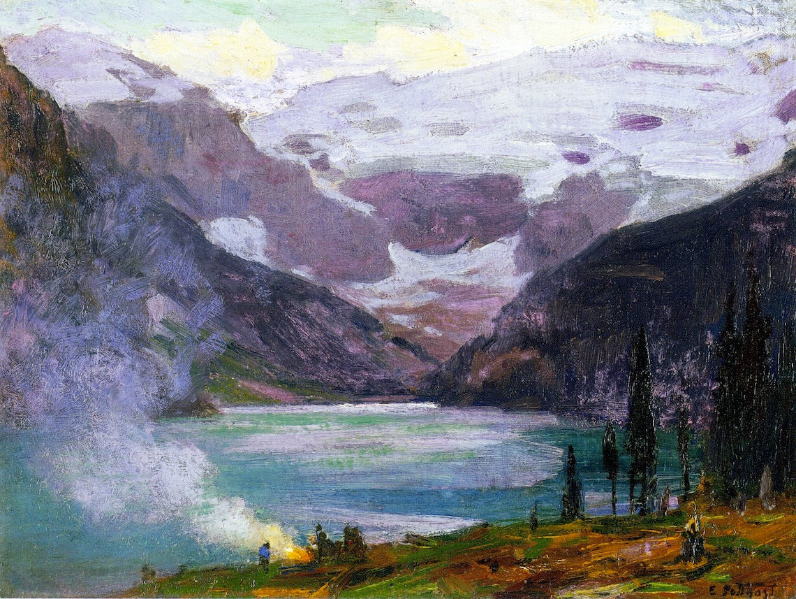 Camp by  Lake Louise, vintage artwork by Edward Henry Potthast, 12x8" (A4) Poster