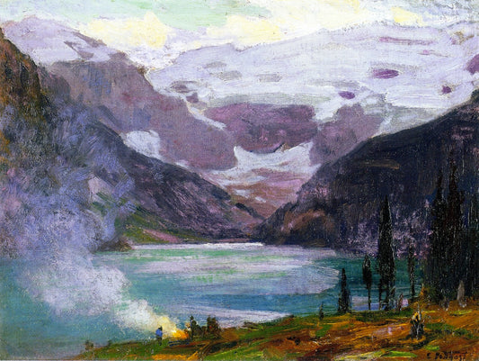 Camp by  Lake Louise, vintage artwork by Edward Henry Potthast, 12x8" (A4) Poster