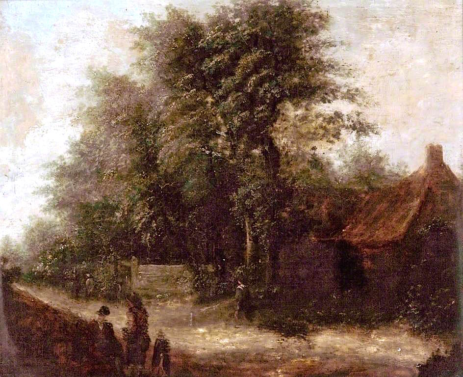 Cottage and Figures in a Landscape, vintage artwork by John Berney Crome, A3 (16x12") Poster Print