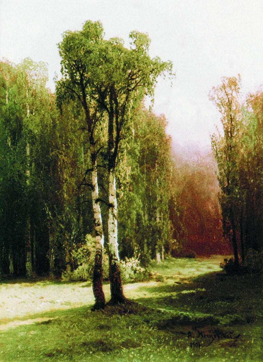 Sunlit Forest, vintage artwork by Arseny Meschersky, 12x8" (A4) Poster
