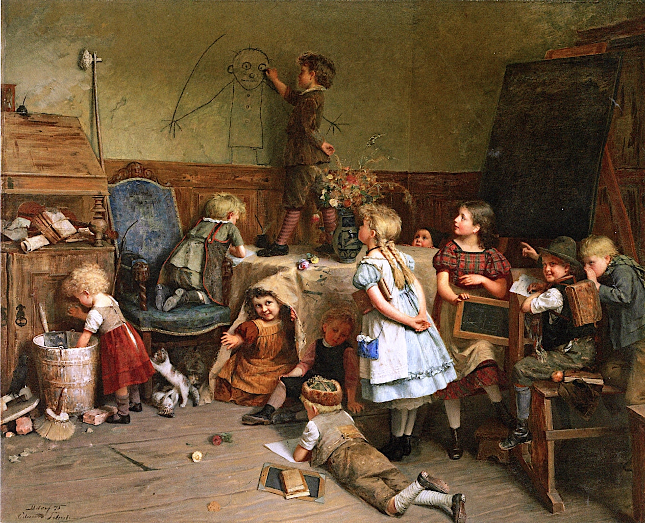 The Young Artist - School Recess, vintage artwork by Eduard Schulz-Briesen, 12x8" (A4) Poster