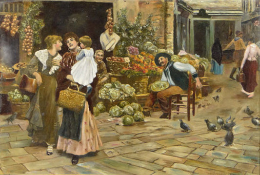 At the Market, vintage artwork by Giuseppe Barison, 12x8" (A4) Poster