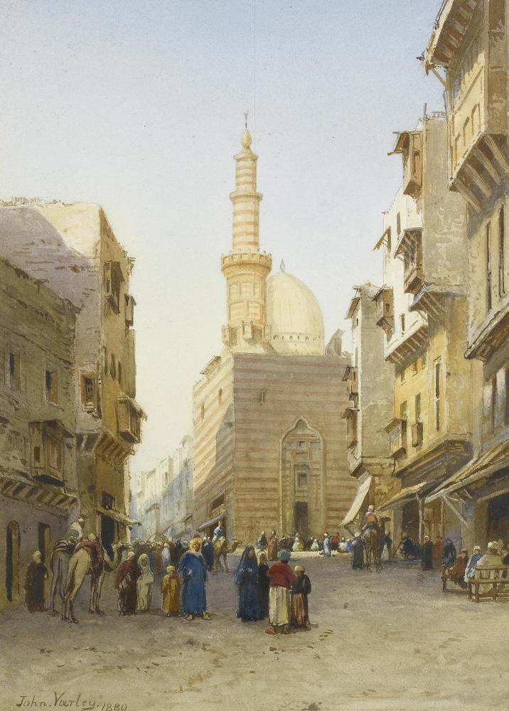 Street Scene, Cairo, vintage artwork by John Varley the Younger, 12x8" (A4) Poster