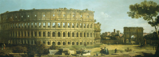 Rome:  View of the Colosseum and the Arch of Constantine, vintage artwork by Canaletto, 12x8" (A4) Poster