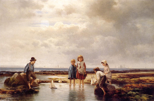 Little Sailors, Rockaway Beach, vintage artwork by Edward Moran, 12x8" (A4) Poster