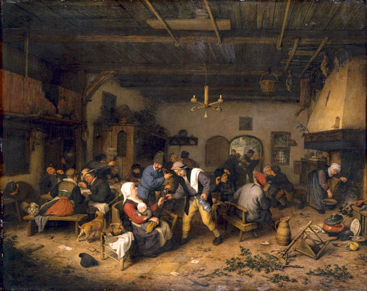 Men and Women at a Country Inn, vintage artwork by Adriaen van Ostade, 12x8" (A4) Poster