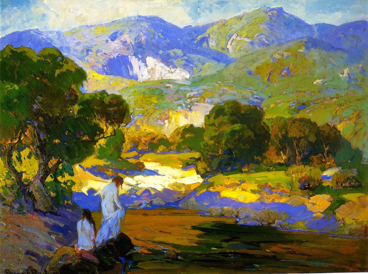 Bathers in a Mountain Stream, vintage artwork by Franz Bischoff, 12x8" (A4) Poster