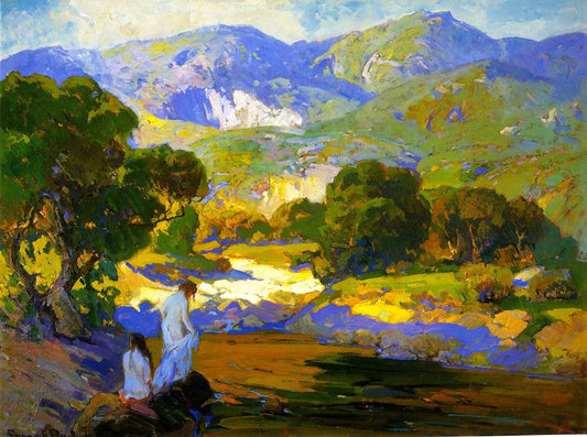 Bathers in a Mountain Stream, vintage artwork by Franz Bischoff, 12x8" (A4) Poster