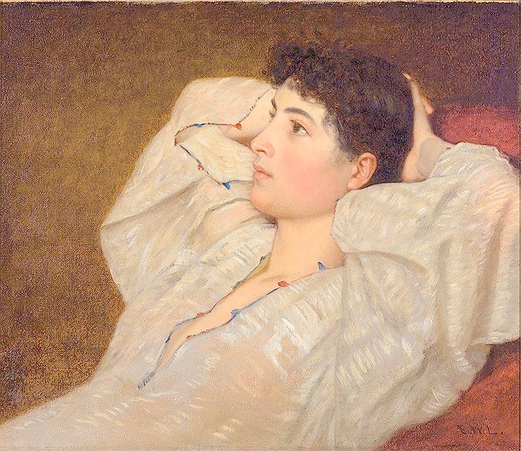 Seated Young Woman, vintage artwork by Ernest Wadsworth Longfellow, 12x8" (A4) Poster
