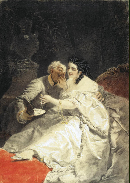 Love on Sale, vintage artwork by Mihály Zichy, 12x8" (A4) Poster