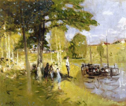 Barges at St. Mammes, vintage artwork by Pierre-Eugène Montezin, 12x8" (A4) Poster