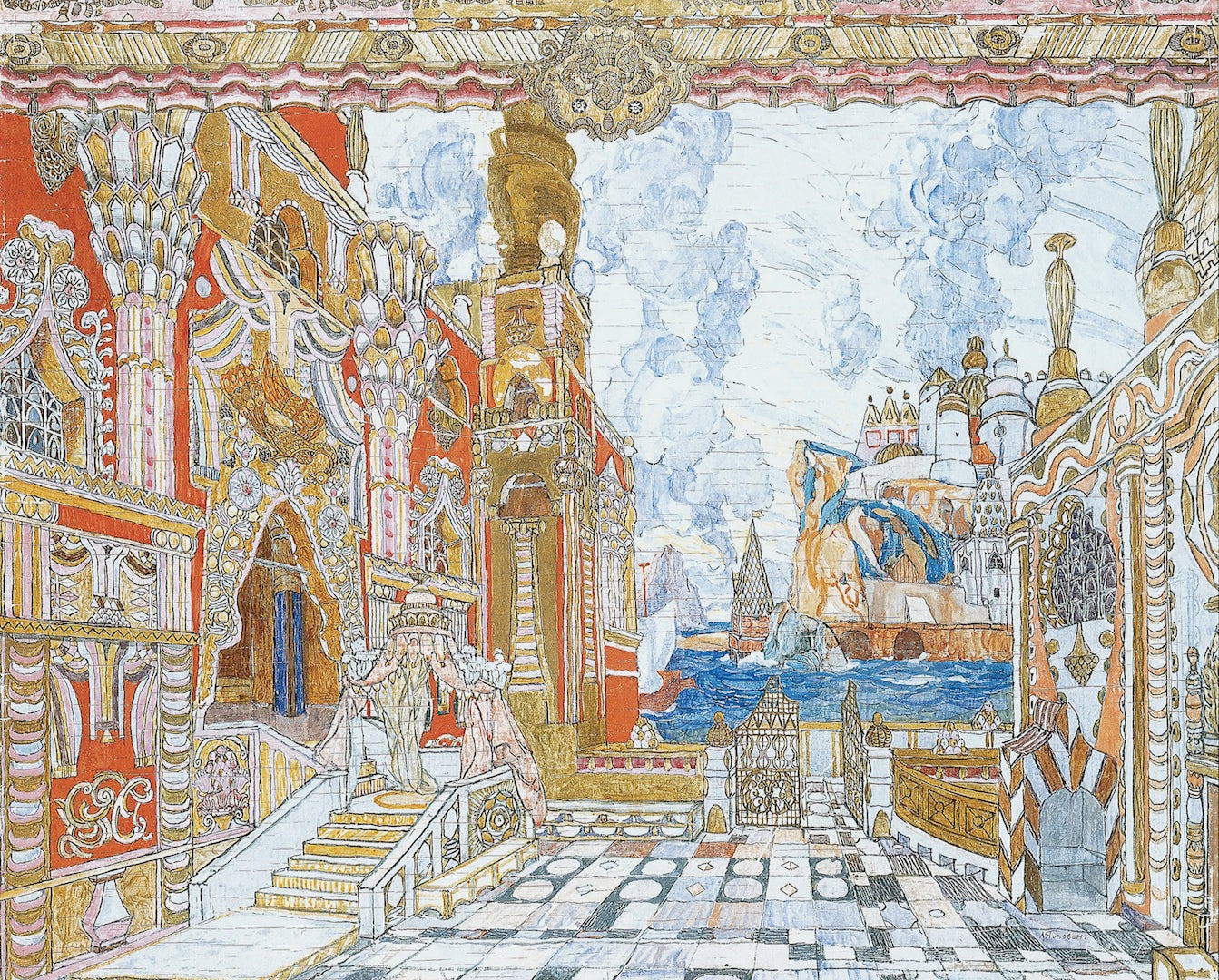 King Saltan's Palace, vintage artwork by Alexander Golovin, 12x8" (A4) Poster