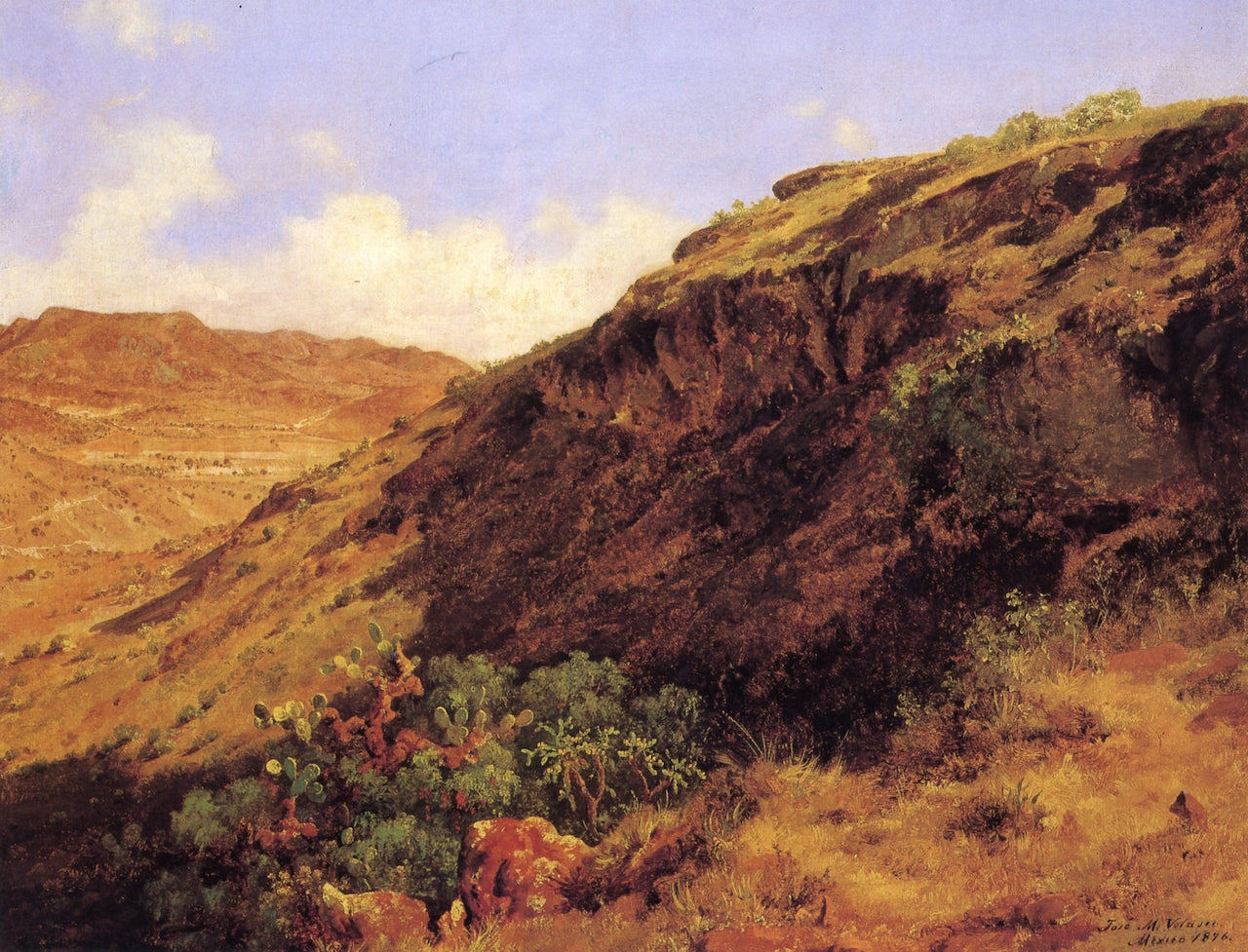 Ladera occidental del cerro de Guerrero, vintage artwork by Jose María Velasco, 12x8" (A4) Poster