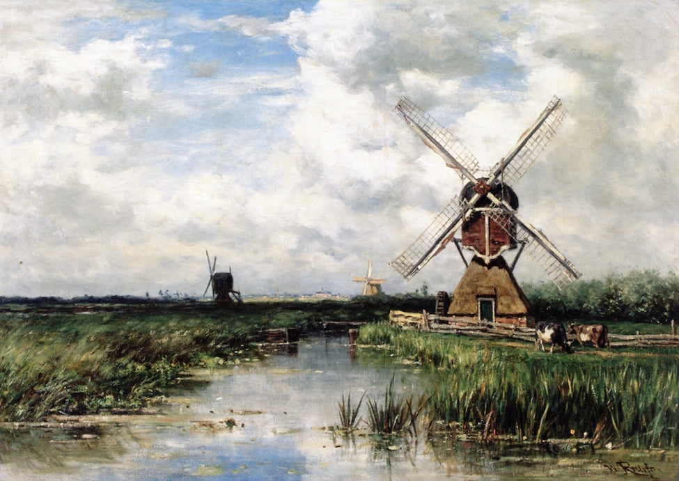 View near Leyde, vintage artwork by Willem Roelofs, 12x8" (A4) Poster