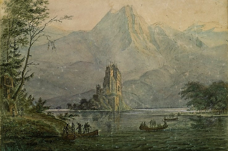 Burgsee with remote castle, vintage artwork by Carl Blechen, A3 (16x12") Poster Print