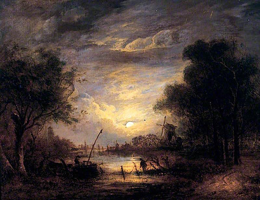 Fishing by  Moonlight at Sanderdorf, near the Brille, The Netherlands, vintage artwork by John Berney Crome, A3 (16x12") Poster Print