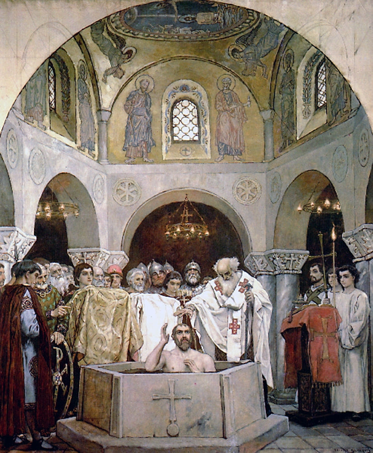 The Baptism of Prince Vladimir, vintage artwork by Viktor Mikhaylovich Vasnetsov, 12x8" (A4) Poster