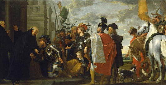Saint Benedict receiving Totila, King of the Ostrogoths, vintage artwork by Gaspard de Crayer, 12x8" (A4) Poster