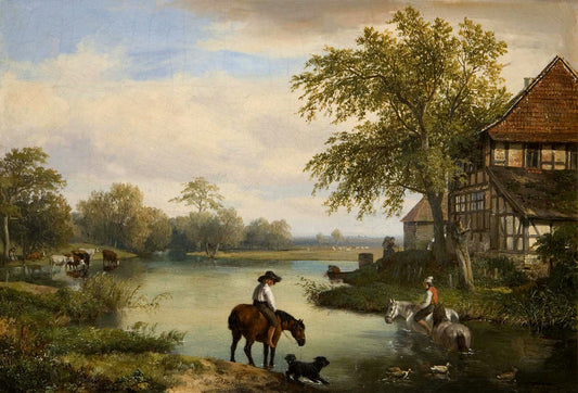 Riders on the River, vintage artwork by Heinrich Brandes, A3 (16x12") Poster Print