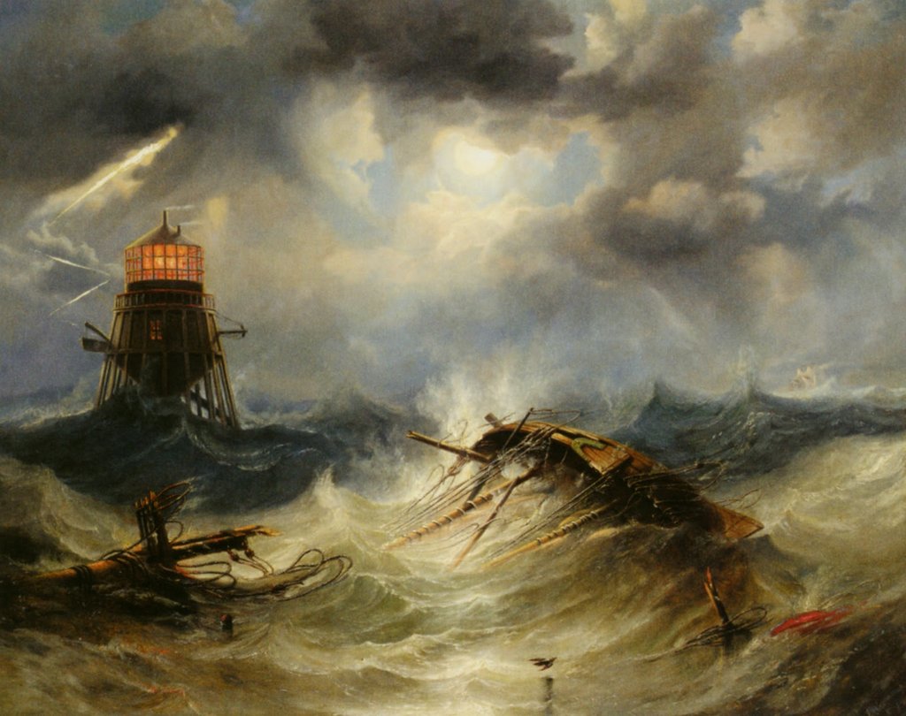 The Irwin lighthouse storm raging, vintage artwork by John Wilson Carmichael, A3 (16x12") Poster Print