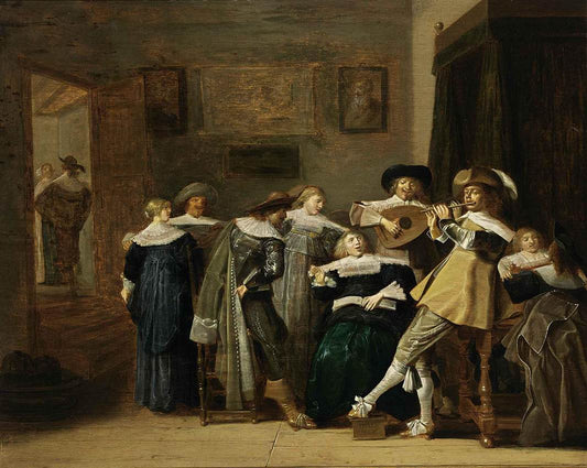 An Elegant Company Playing Music, vintage artwork by Dirck Hals, 12x8" (A4) Poster
