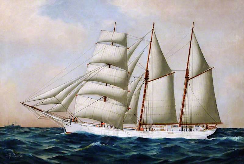 Guernsey Barque 'Lizzie', Built 1875, vintage artwork by Thomas G. Purvis, 12x8" (A4) Poster