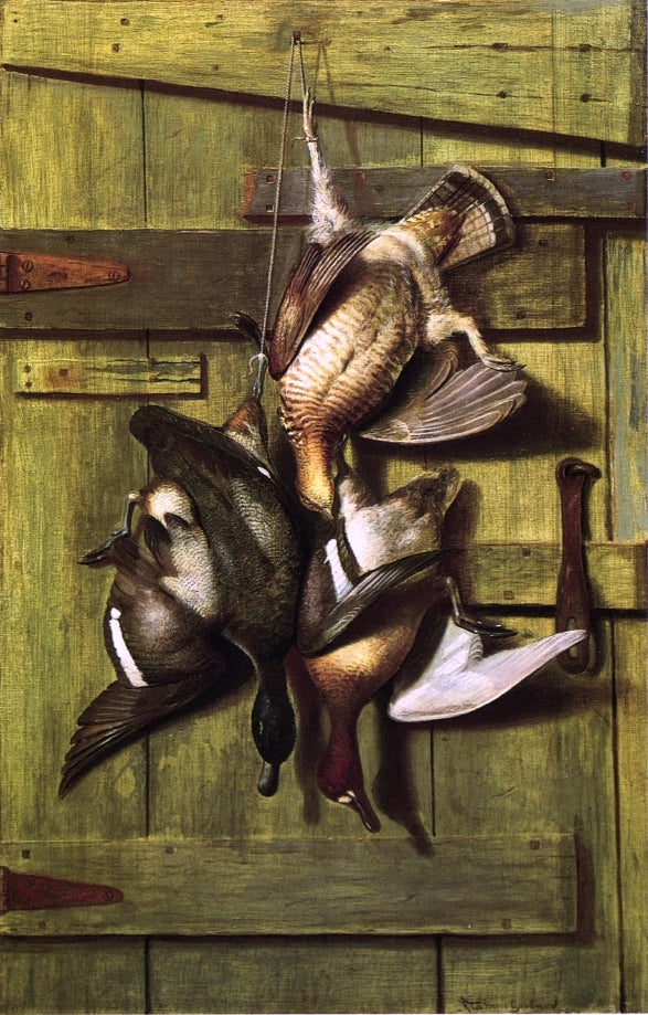 Game Hanging on a Cabin Door, vintage artwork by Richard LaBarre Goodwin, 12x8" (A4) Poster