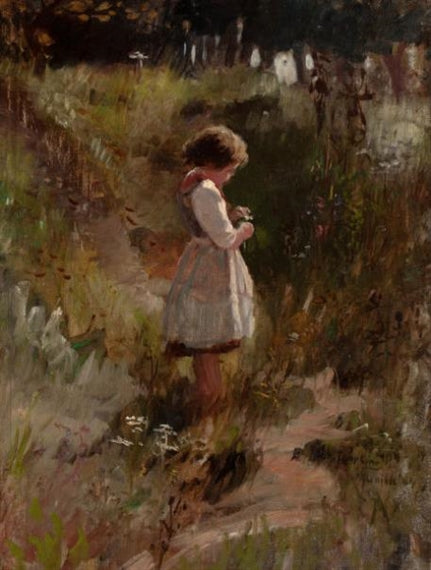 Child Picking Flowers, vintage artwork by Frank Hector Tompkins, 12x8" (A4) Poster