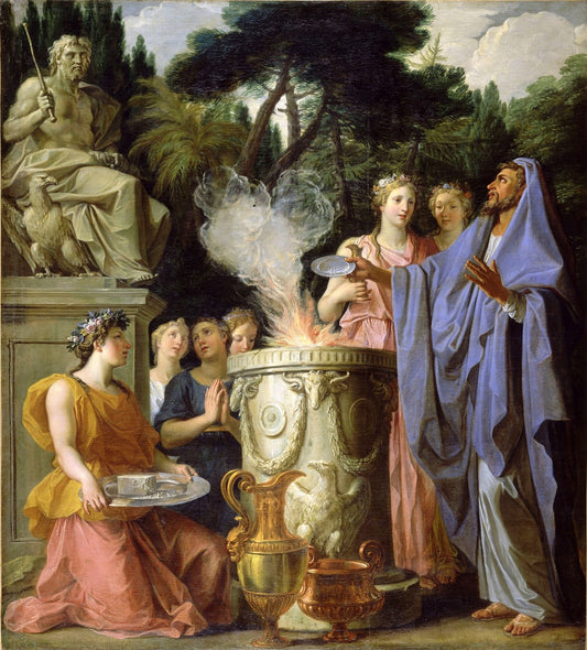 Sacrifice to Jupiter, vintage artwork by Noël Coypel I, 12x8" (A4) Poster