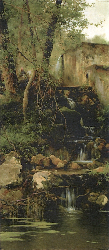 A Walk Past the Falls, vintage artwork by Emilio Sanchez-Perrier, 12x8" (A4) Poster